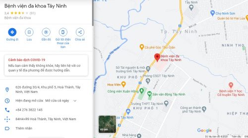 Bản đồ đường đi các tuyến xe bus đến Bệnh viện Đa khoa Tây Ninh