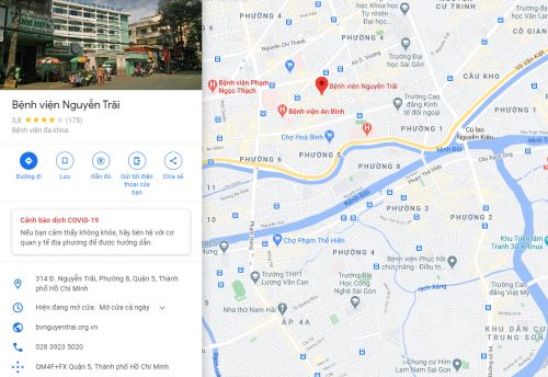 Bản đồ đường đi đến Bệnh viện Nguyễn Trãi và các tuyến xe bus