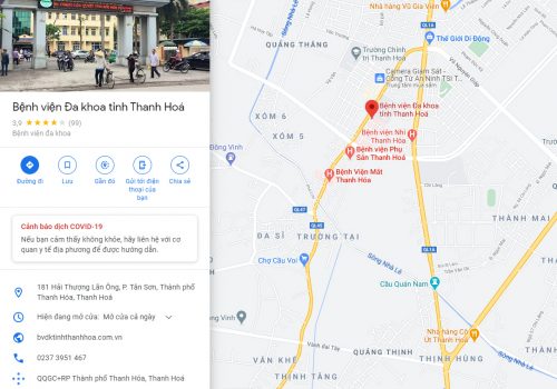 Bản đồ đường đi và tuyến xe bus đến Bệnh viện Đa khoa tỉnh Thanh Hóa